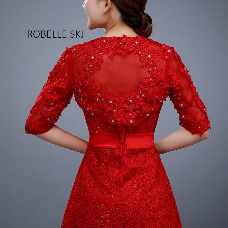 ivoire rouge mariée dentelle veste boléro femmes hausser châles accessoires de mariage une taille demi manches