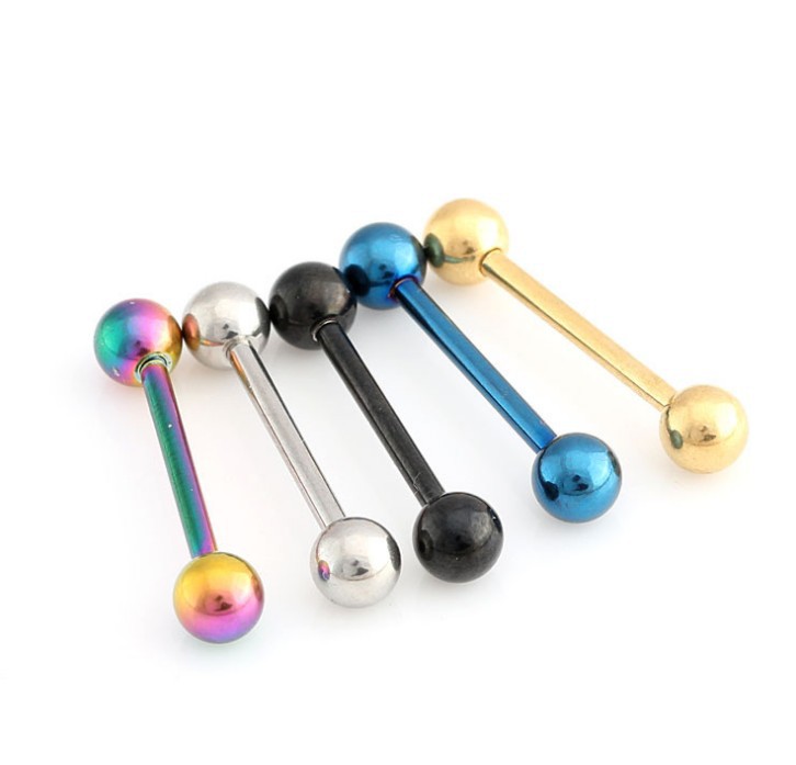 1PCs Stainless Steel Tongue Piercing Septum Industrial Barbell Earrings Ball Tongue Rings Body Piercing Jewelry 4 Colors
