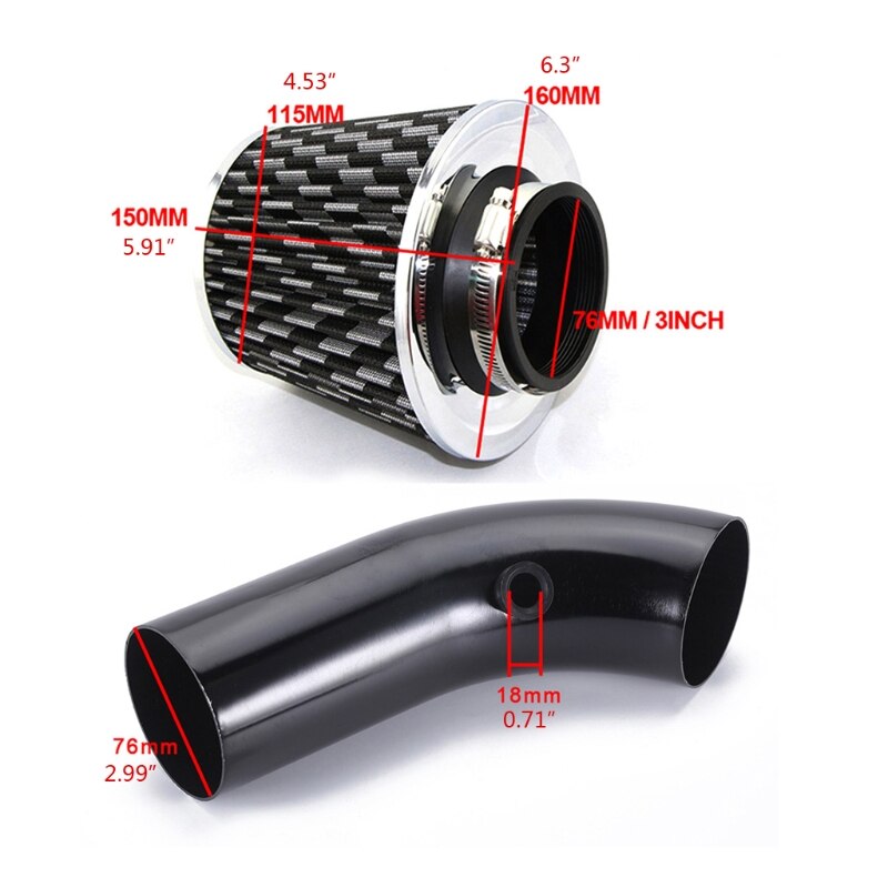 Universal 76mm Car Automobile Racing Car Cold Air Intake Induction Pipe Kit