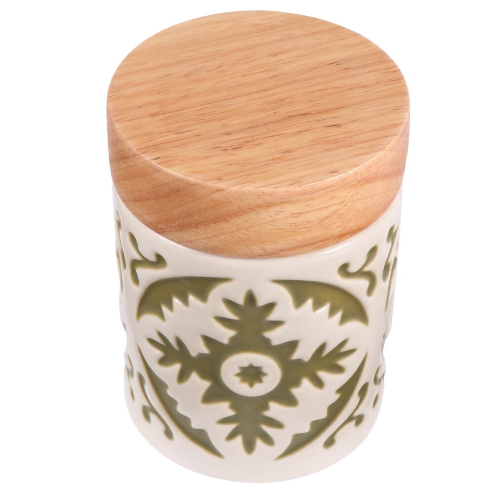 Ceramic Grain Canister Food Kitchen Sealed Storage Container Empty Storage Jar Dried Fruit Jar with Wooden Lid (Red): Green