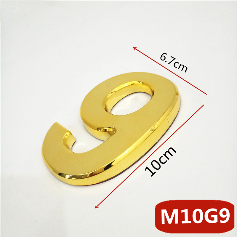 10cm 3D duży rozmiar nowoczesny dom numer drzwi hotelowe płyta adres domowy skrzynka pocztowa numery cyfry naklejki znak 0-9 złoty kolor: 9 / Qty 1pc