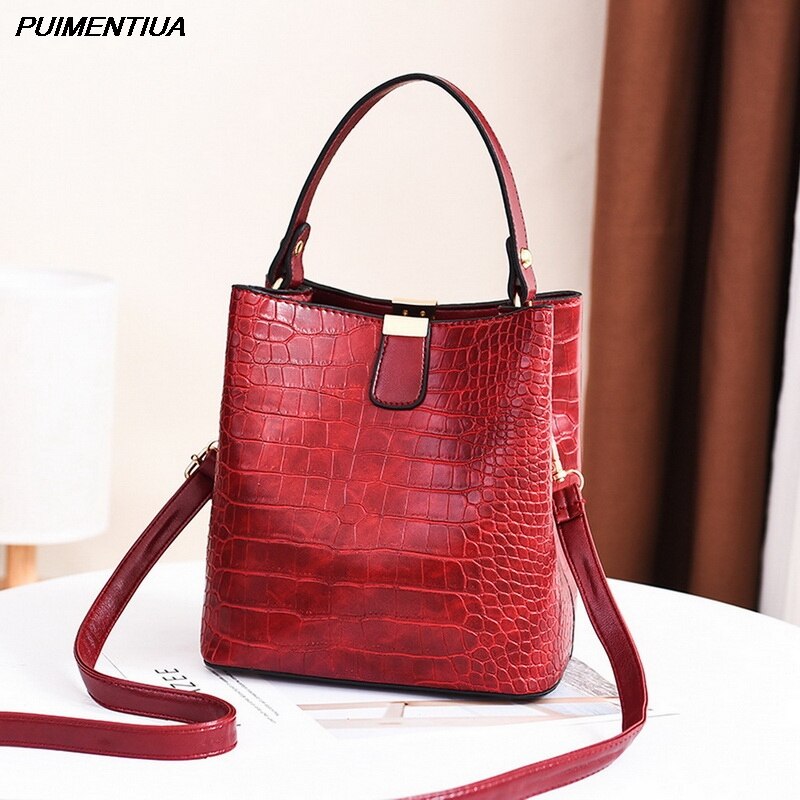 Puimentiua Retro Emmer Zakken Vrouwen Patroon Handtas Hoge Capaciteit Casual Krokodil Schouder Messenger Bags Dames Pu Portemonnee: red