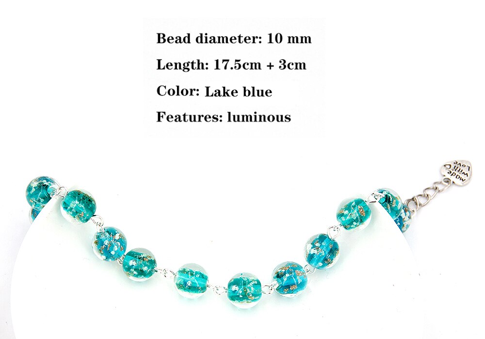 Vrouwen Armband, Blauw Lichtgevende Armband, Glow In The Dark, 8Mm Lichtgevende Glazen Bead Elastische Armband, Enkele Dame Zus Armband