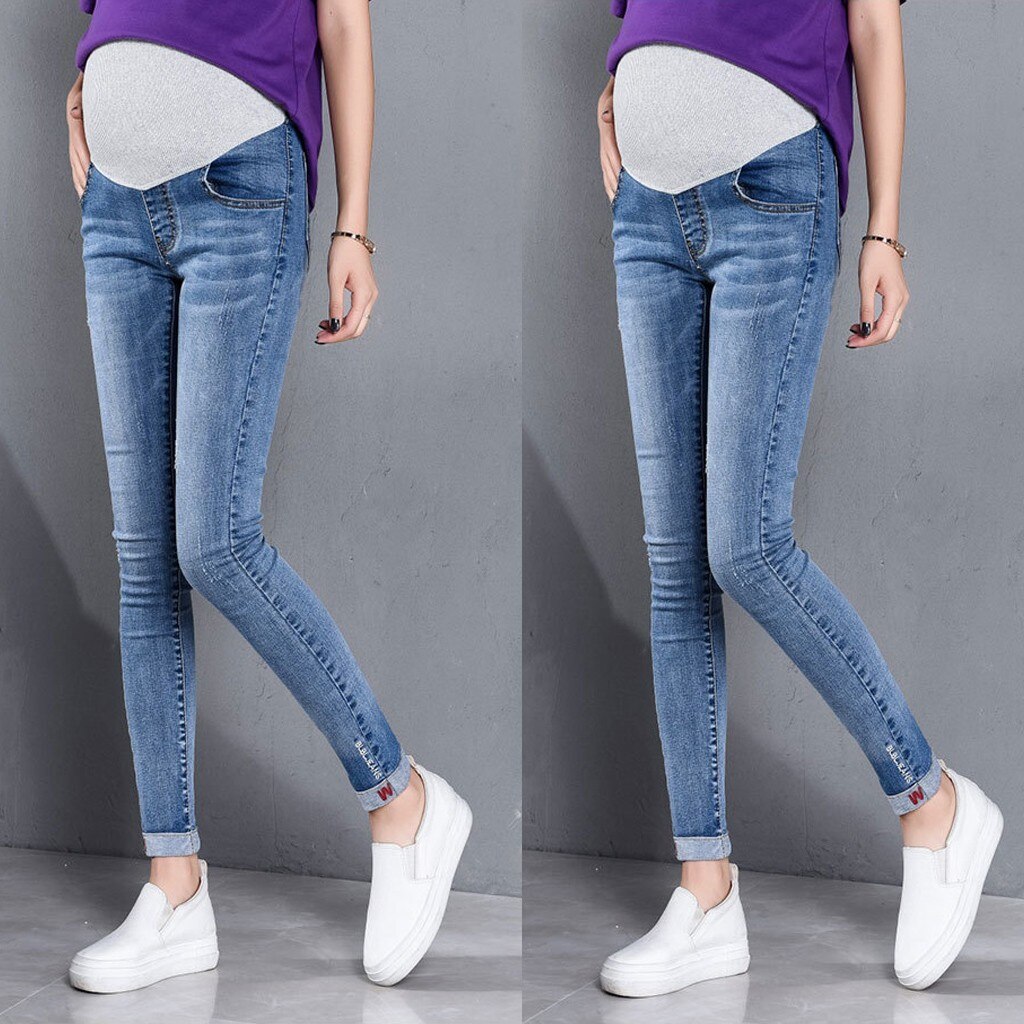 Byxor för gravida kvinnor kläder elastisk midja gravidbyxor buken graviditet jeans stretch leggings kläder dam