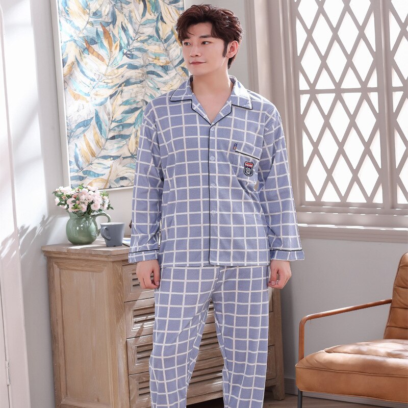 Miesten puuvillaset yöasut loungevaatteet miesten yöpaita housut ruudullinen talvi miehen pyjamat miehille 5 tyyliä iso koko miesten yöasut: 5910 / Xxl