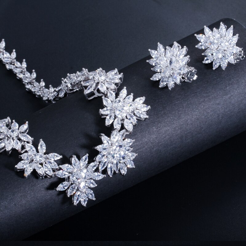 CWWZircons – ensemble collier et boucles d&#39;oreilles en Zircon cubique, accessoires de bijoux de luxe, à Clip, pour mariage, fête nuptiale, T149