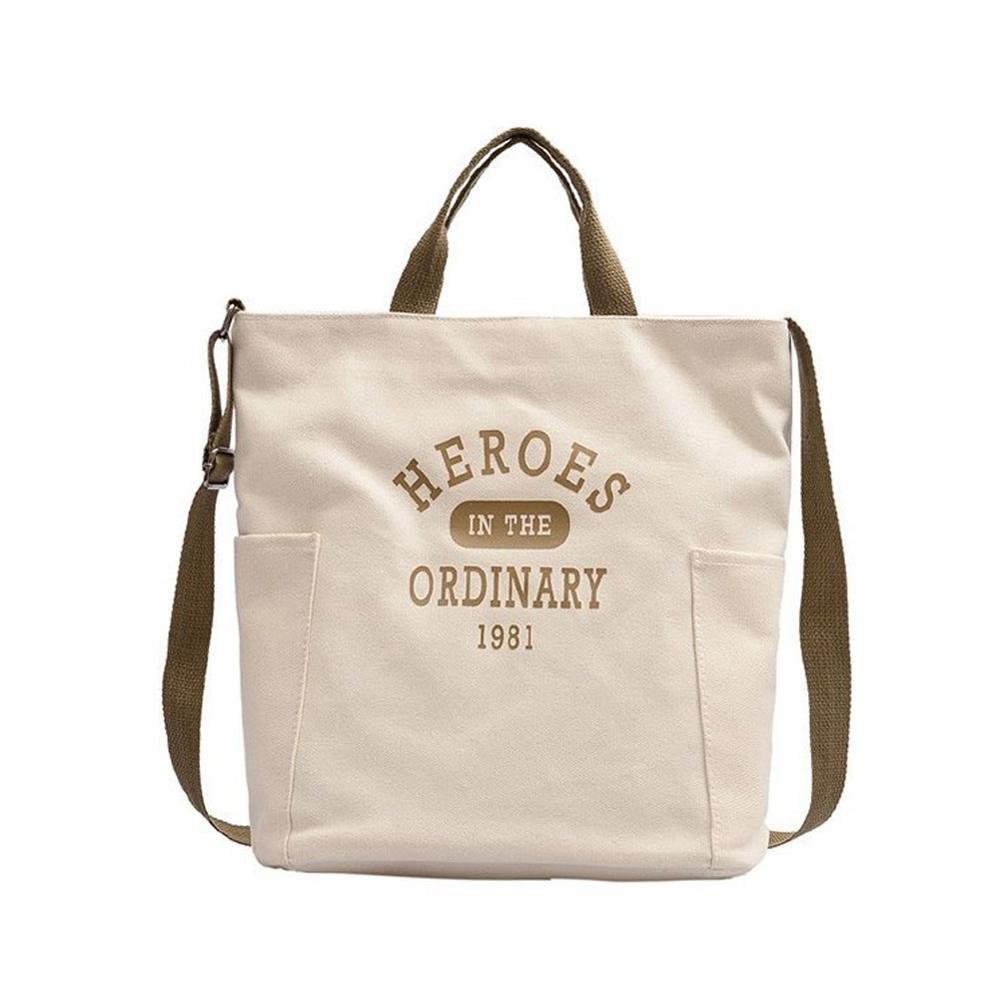 Frog Pendant Women College Style Canvas Bag Single Shoulder Bag Versatile Large Capacity Ladies Messenger Bags: White