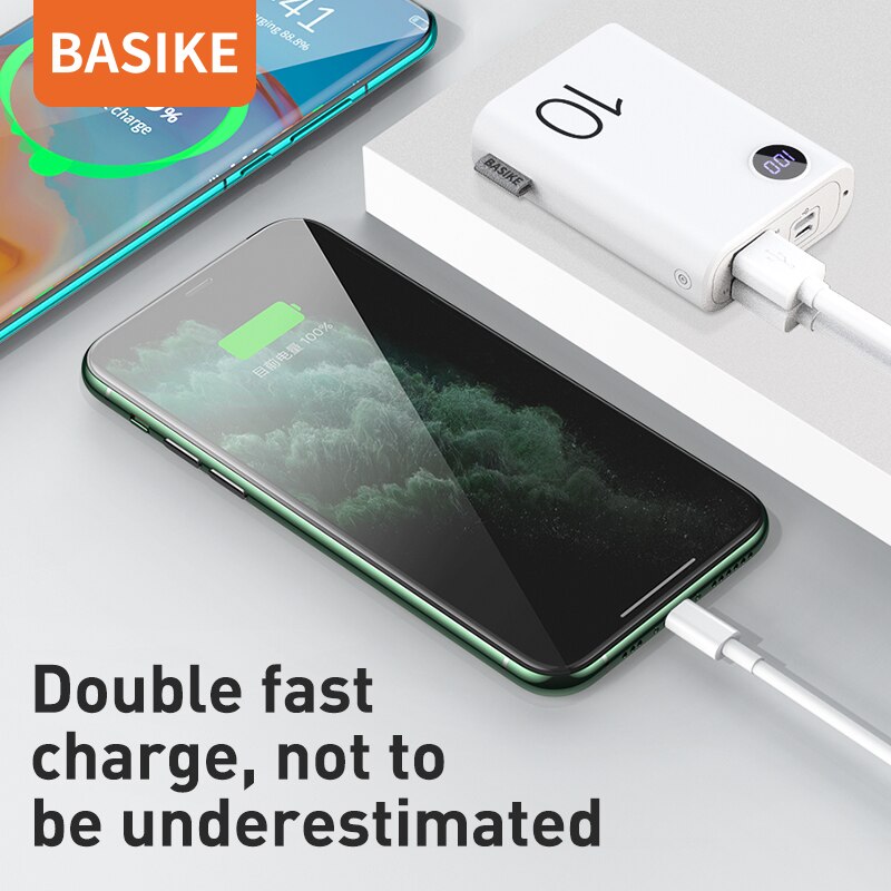 Mini powerbank basike pf23p 10000mah, bateria recarregável portátil, bateria branca, bateria externa para xiaomi, huawei, iphone