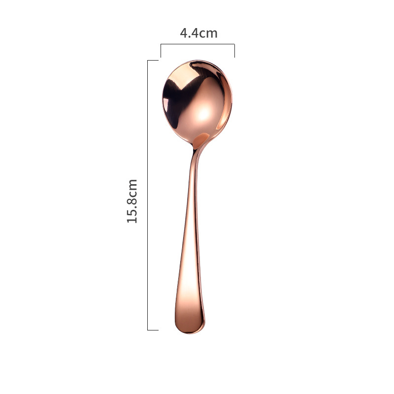 1pc Stainless Steel Round Head Spoon Long Handle Coffee Ice Cream Desserts Spoons Beautiful Tableware Housewares Kitchen: Rose Gold
