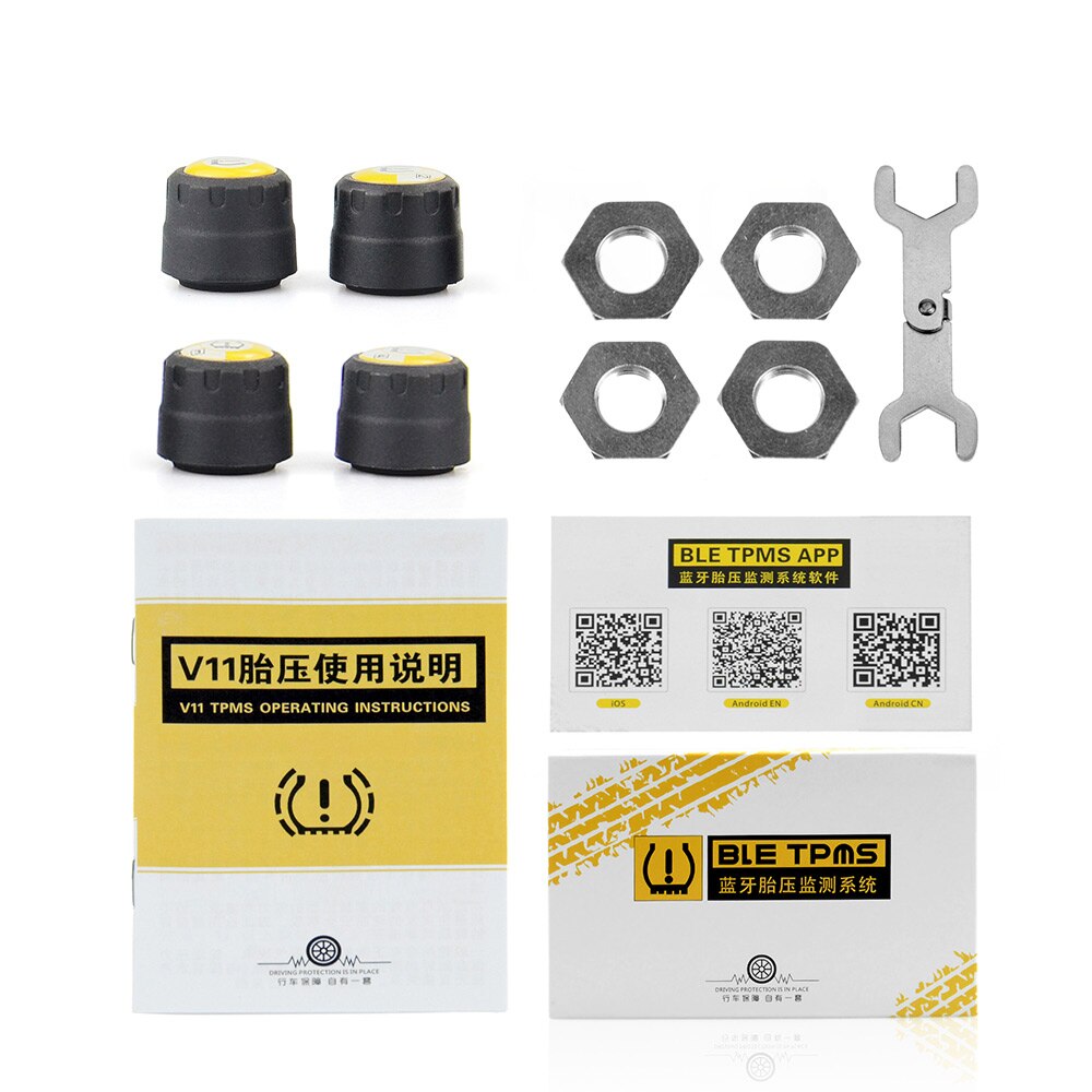 4 pieces Sensors TPMS Bluetooth 4.0 Car Outer TPMS Tire Pressure Monitoring BLE TPMS Low Energy For Android and IOS: Default Title