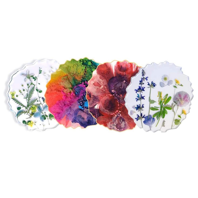 Bandeja de resina epoxi de cristal 4 en 1 para posavasos, moldes de resina de geoda de ágata, accesorios para la fabricación de posavasos, decoración para el hogar y la Oficina