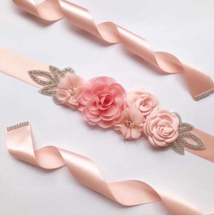 Vintage sidenband långa bälten chiffong blommor glänsande strass kvinna skärp bälten bröllop bröllop formell tillbehör: Xue ya
