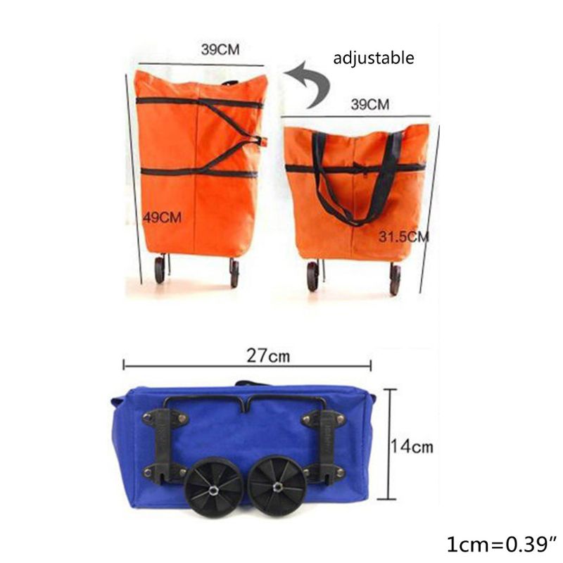 Portable Foldable Shopping Trolley Bag Cart Waterproof Oxford Tote Basket Reusable Grocery Rolling Wheels Shopping