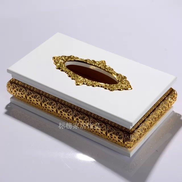 High grade European style tissue box white wood gold tissue box luxury home decoration napkin box drawer: Yellow