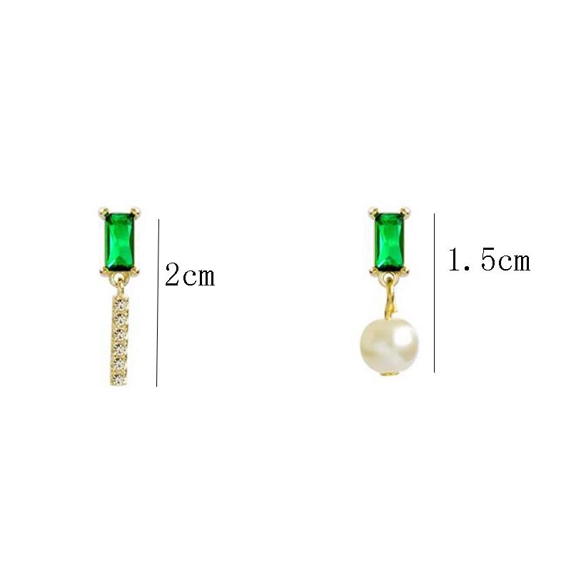 Classic Green AAA Cubic Zirconia Stud Earrings Square Crystal Girl Ear Studs For Women Gold Color Jewelry brincos Pearl