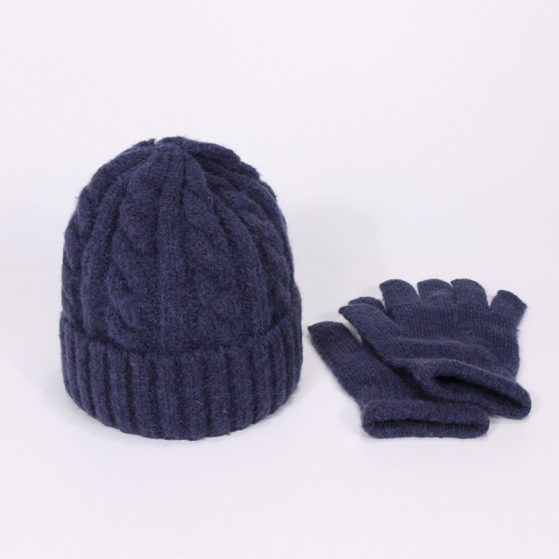 Gorro de piel Real con pompón, gorros, bufandas, guantes, conjunto de tres piezas, gorro grueso para invierno y otoño bufanda, guantes traje Windproo Pom sombrero bufanda, guantes de invierno deportes al aire libre cálida bufanda gorros conjuntos