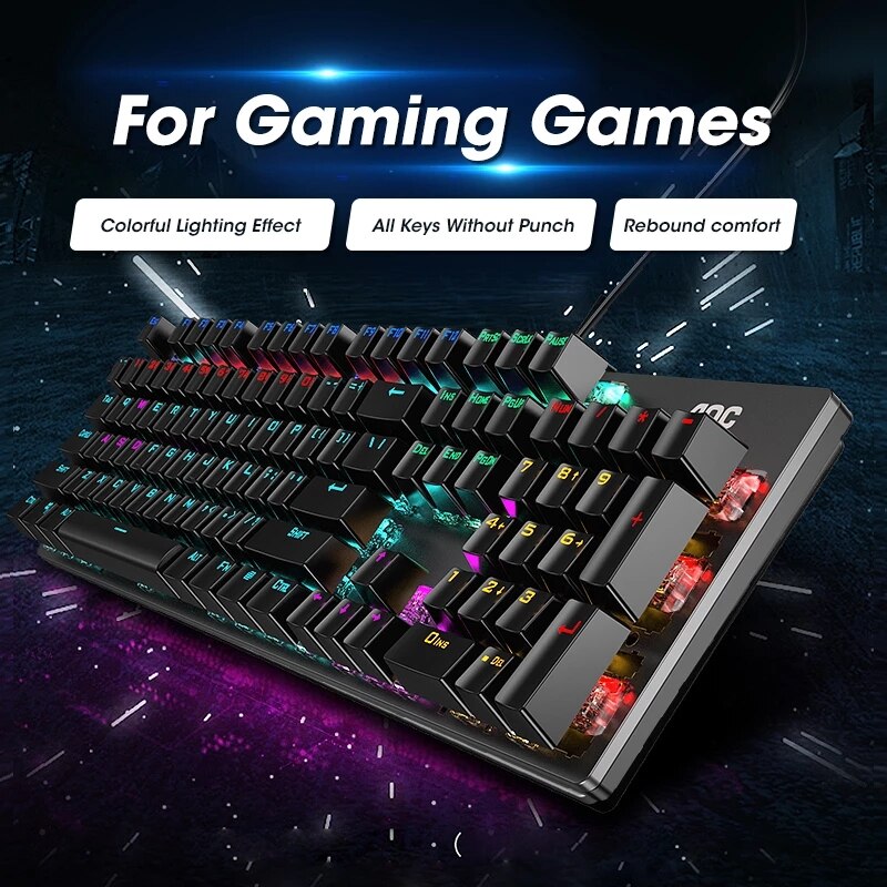 Clavier mécanique AOC GK410, axe vert, noir, axe thé, esports, touche complète, sans impact, pour jeu d&#39;ordinateur