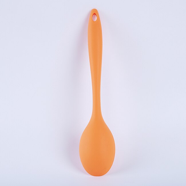 3 Colors Kitchen Silicone Spoon Long Handle Cooking Baking Mixing Spoon Ladle Food Grade Silicone Cooking Utensils Kitchenware: orange