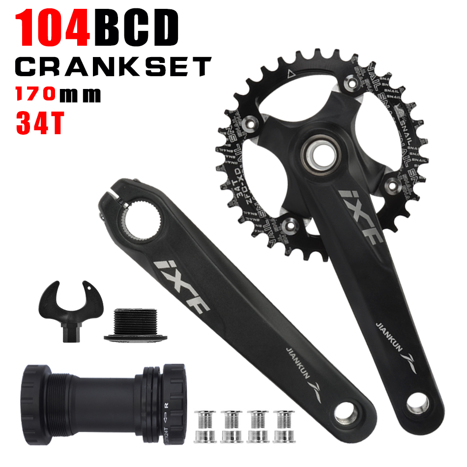 IXF MTB bike crankset bicycle hollow integrated crank modified single disc 104BCD 32 34 36 38 40 42T crankset bottom bracke: Red