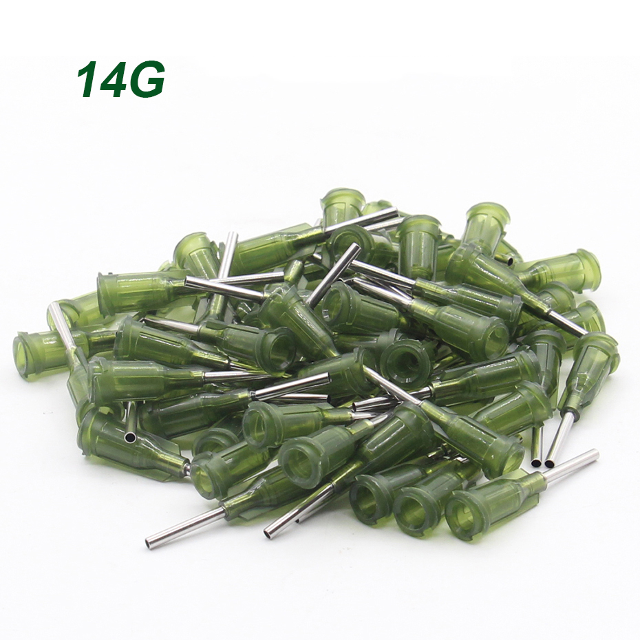 100pcs 14G Precision passivated S.S. Dispense Tip with PP Safetylok hub, 0.5" Tubing Length glue dispenser needles