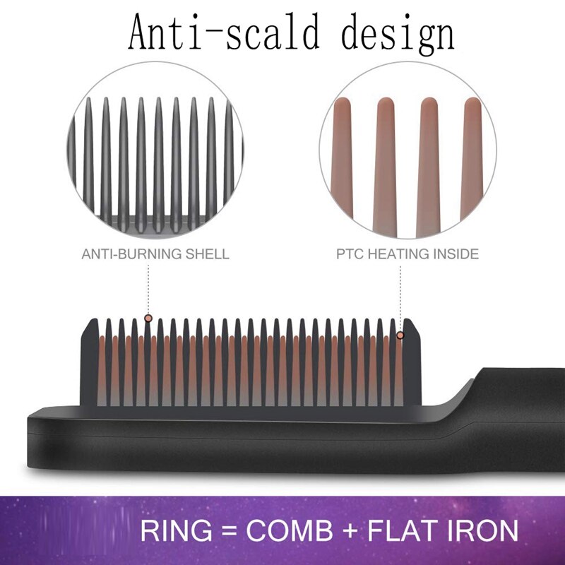 Multifunctional Hair Straightener Brush Portable Hair Straightener with Anti-Scald Feature EU Plug