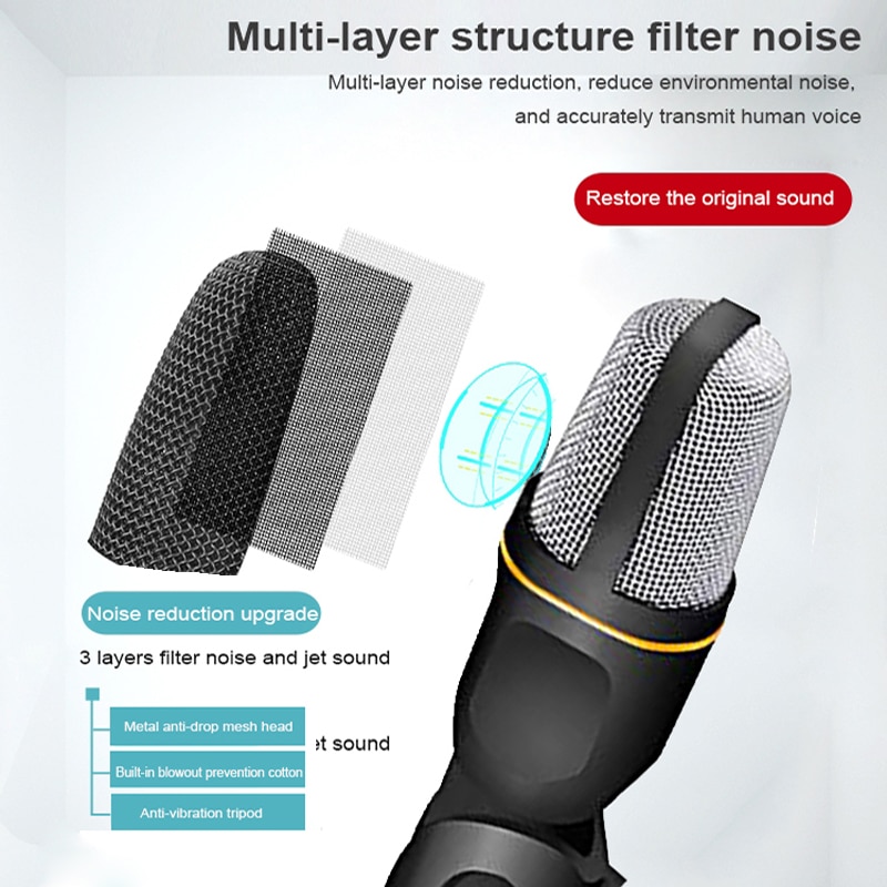 Condenser Microphone for Computer 3.5mm Cable Stereo Microfone for Podcast Singing Recording Mic With Desktop Tripod for Phone