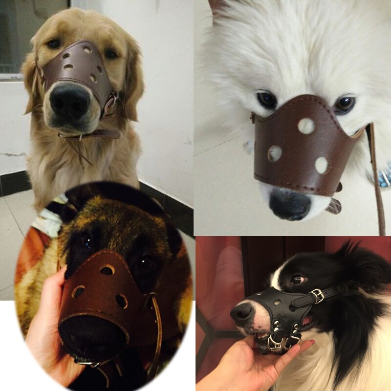 Muselière en cuir PU pour chien, ajustable, masque respirant pour petits et grands chiens, Anti-aboiement/morsure, sécurité à mâcher, muselière d&#39;entraînement pour animaux de compagnie