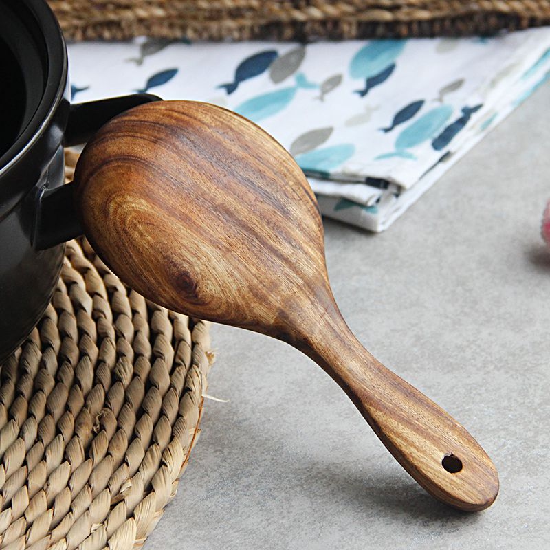 Teak Wood Spoon Natural Solid Wood Rice Spoon Wooden Rice Paddle Big Potato Serving Spoon Wooden Kitchen Utensils