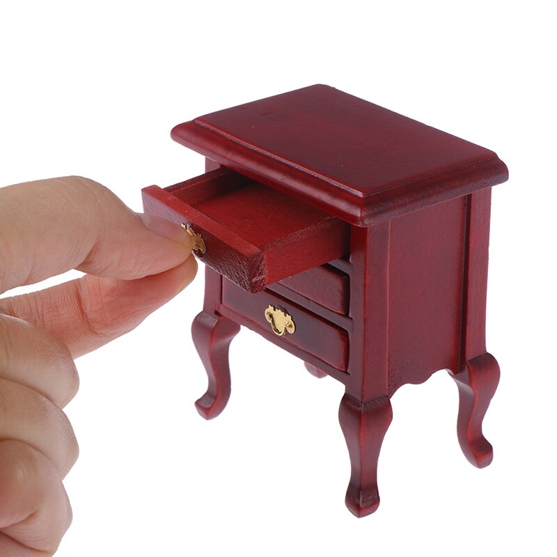 Style 1/12 Scale Wooden Dollhouse Bedside Cabinet Miniature for Bedroom Furniture