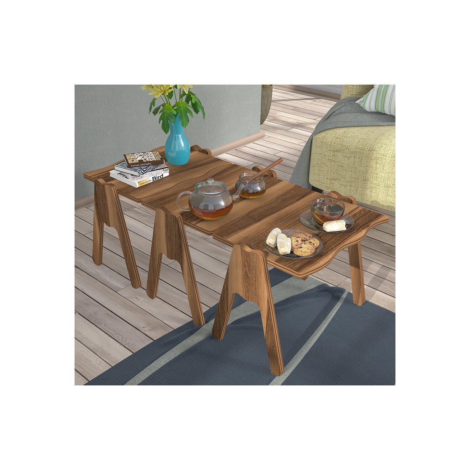 Nesting Table &amp; Center Table - Walnut Nesting Table for Homes From Turkey