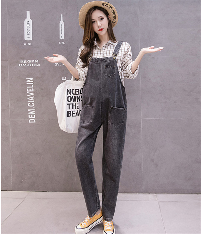Dongeri gravidbukse overall jumpsuits jeans for gravide buksesele uniformer bukser graviditetsklær pluss str.: Svart / Xxl
