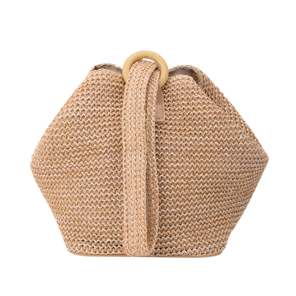 Woven Rattan Shoulder Totes Bag Women Round Straw Beach Messenger Bags Lady Boho Round Beach Travel Purse: Brown