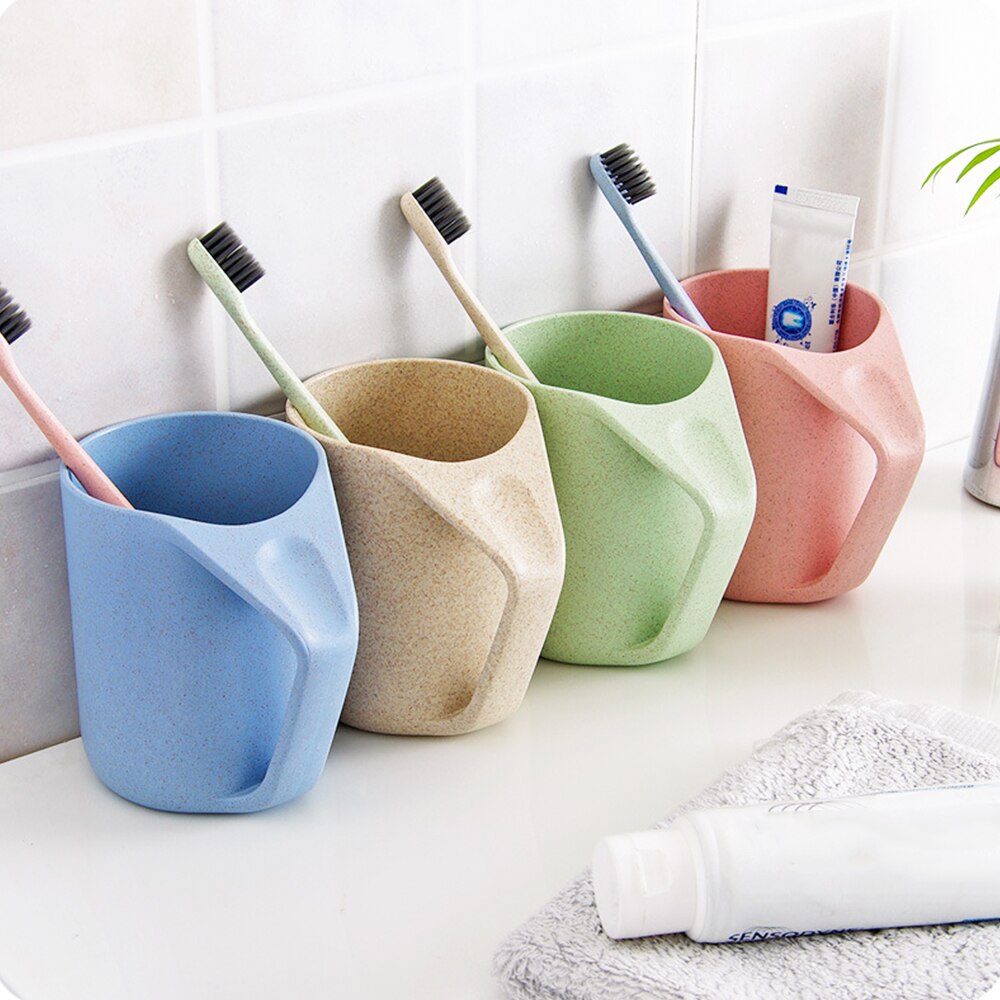 Toothbrush Toothpaste Organizer Eco-Friendly Wheat Straw Biodegradable Unbreakable Cup Mouthwash Water Mug Bathroom Tumbler