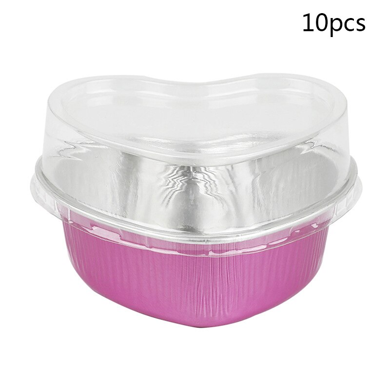 10pcs 6 Color heart-shaped aluminum foil baking cake box small tin cup cheese dessert bread packaging cup with lid: RO