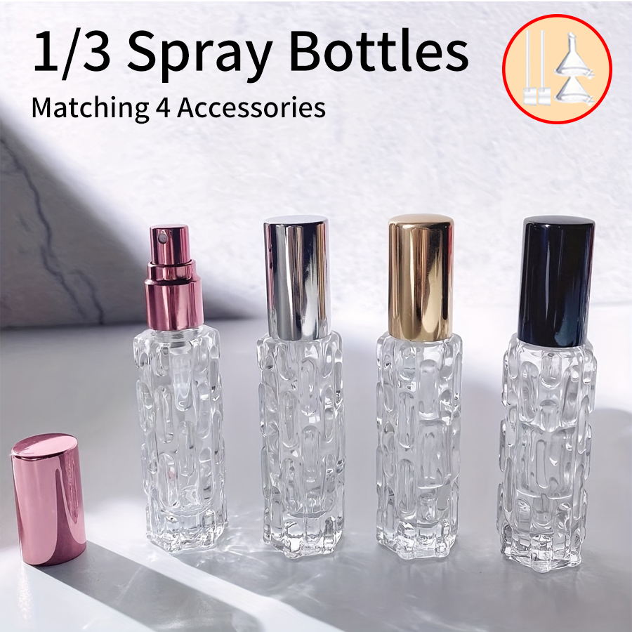 1/3pcs+4 accessories 10ml travel mini perfume atomizer container with 3 spray bottles, 2 funnels, 2 dispenser diviners