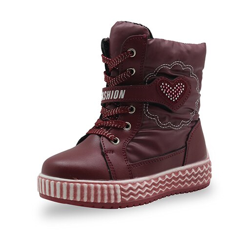 Apakowa Doek Waterdichte Winter Laarzen Meisjes Pluche Wollen Warme Zachte Snowboots Kinderen Schoeisel Met Rits Hart Print Schoenen: wine / 9
