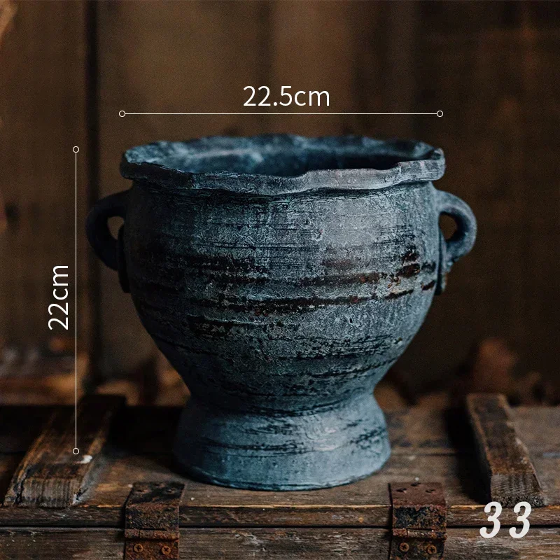 Maceteros antiguos de cerámica desgastada, jarrones de arcilla rústica para decoración de balcón, adornos prácticos de escritorio de oficina sin tiempo