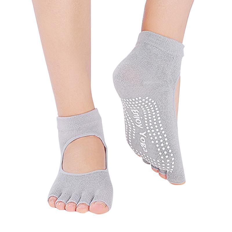Open Teen Terug Professionele Yoga Sokken Ademend Antislip Zweet-Absorberende Vijf Tenen Korte Sokken Met Een Gat voor Dames: Grey