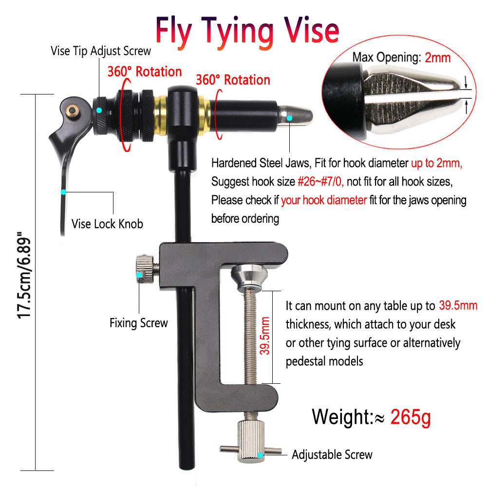Bimoo 360° ° Rotatie C-Clamp Vliegbindset Bankschroef Gehard Stalen Kaken Jig Lokken Maken Tool Spoel Houder Threader Vliegbindset tool 200D