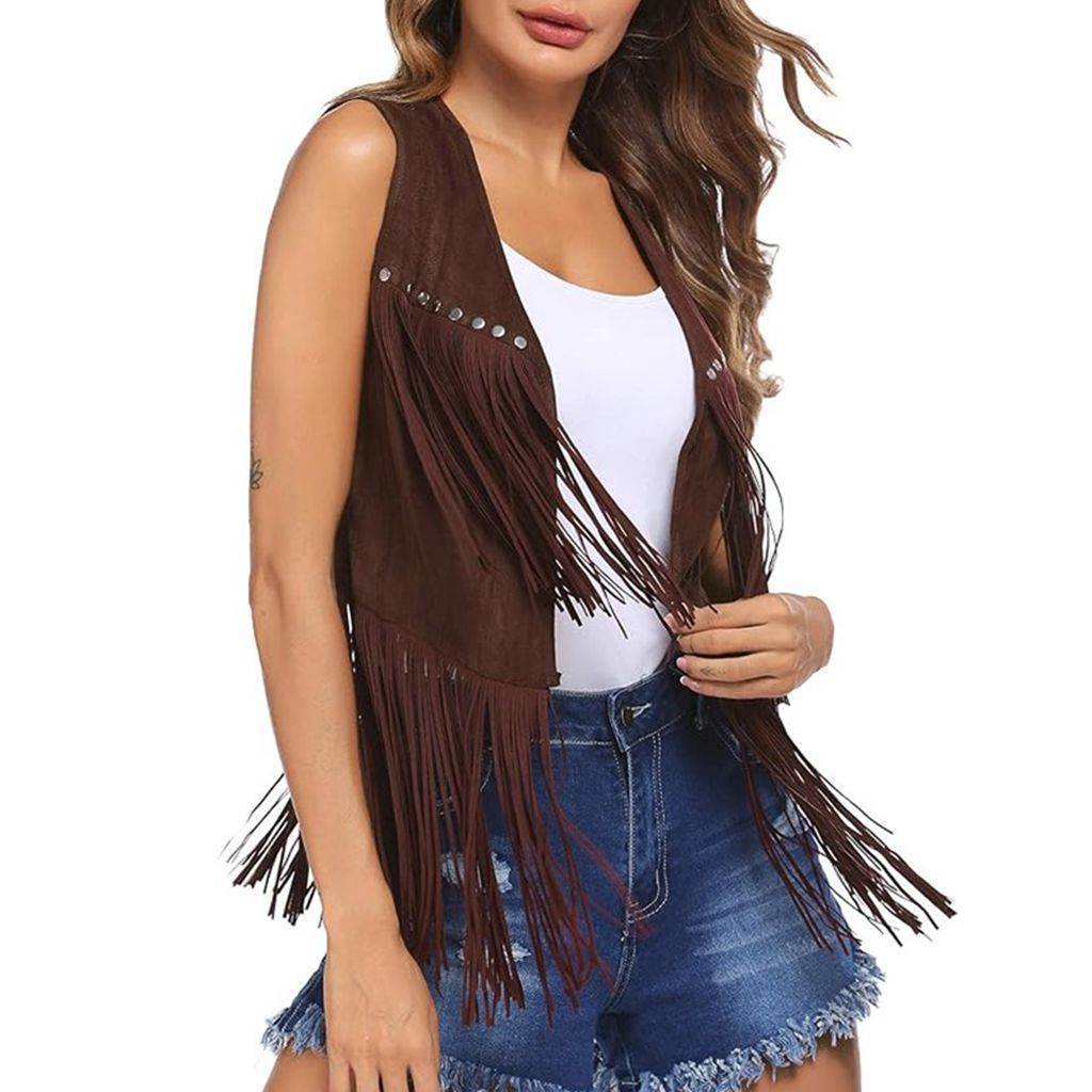 Women's Boho Hippie Waistcoat Vest Lightweight Solid Color Open Front Sleeveless Jacket with Tassel for Streetwear Outerwear: S / GRAY