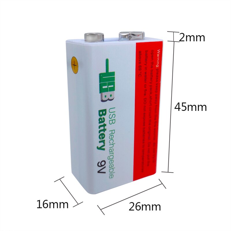 9v batteri 6200 mah li-ion laddningsbart batteri mikro usb batteri 9v litium för multimeter mikrofon leksak + usb laddningskabel