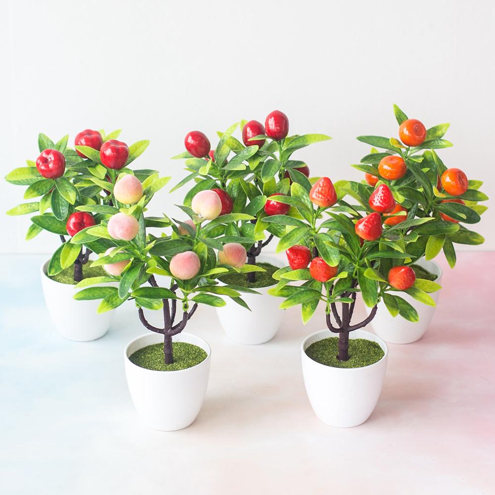 1pc kunstmatige fruitbomen bonsai bruiloft feest thuiskantoor bureau bonsai decoratie aardbei sinaasappel chinese bessen chili appel perzik t