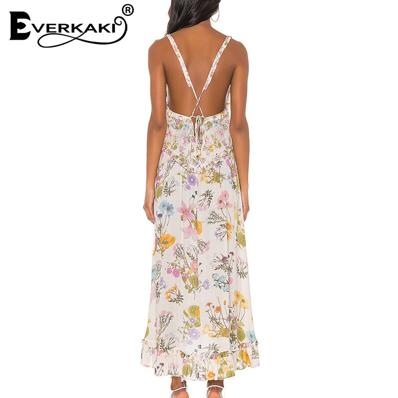 Everkaki Ruches Vrouwen Lange Onderjurk Boho Bloem... – Vicedeal