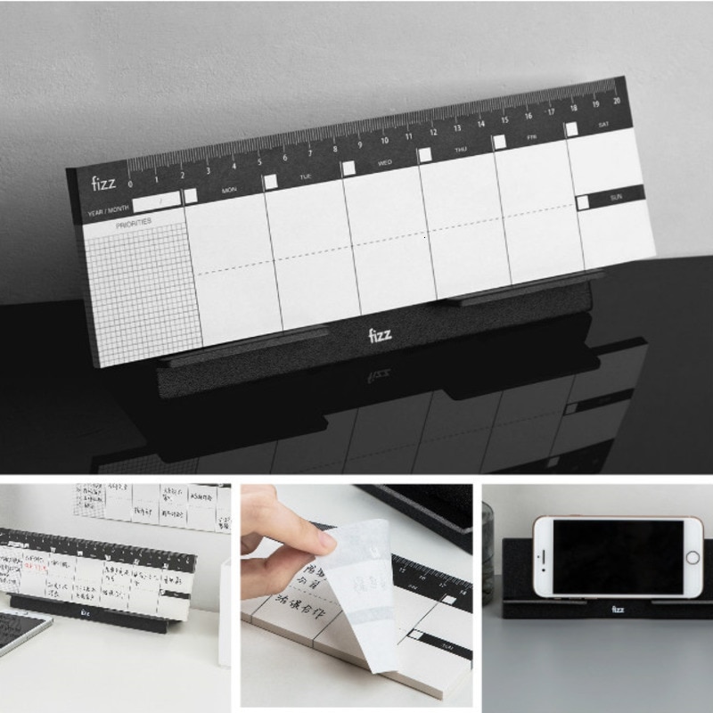 Fizz Desktop Weekly Planner Benchtop Week Plan Notebook Booklet Planning Scale Mark Bracket Type 60Page Tearing