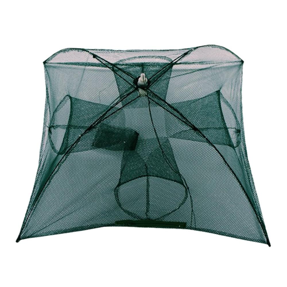 Automatic folding umbrella type multilateral fishing net shrimp cage Fish Umbrella Cage Hand Throw Net Crab Fish Trap Cast Net: 4 holes