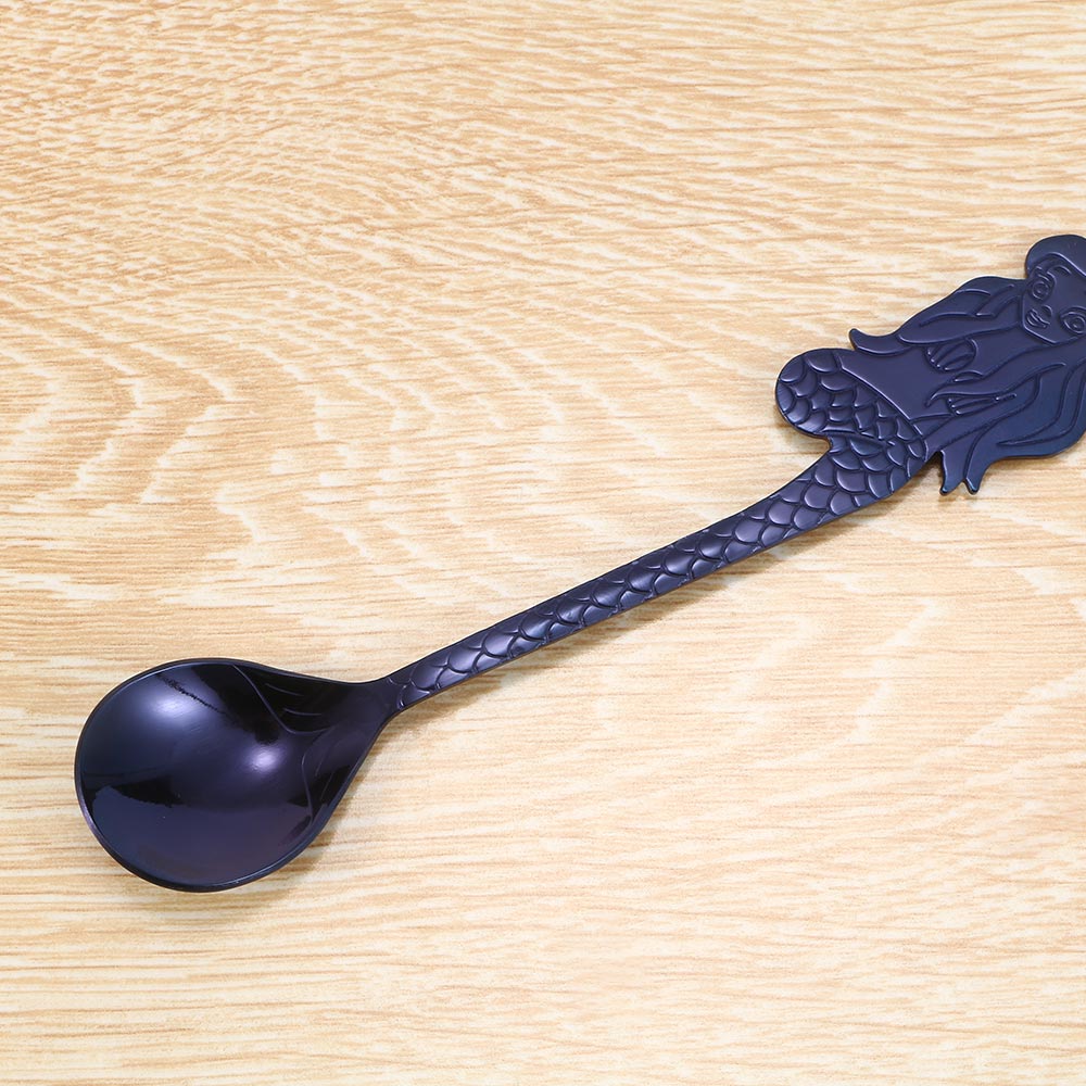 Stainless Steel Mermaid Shape Coffee & Tea Spoon Kitchen Mixing Spoons Ice Cream Dessert Spoon Hanging Cup Dinning Accessories: blue