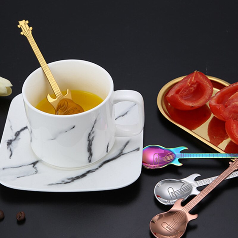 7 Stks/set Gitaar Lepels Creatieve Ijs Dessert Koffie Thee Mengen Mok Muziek Lepel Gadgets Home Keuken Servies Levert