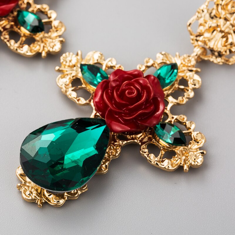 Za gothic statement oorbel voor vrouwen rood groen grote rozenbloem gouden kruis etnische feest oorbel