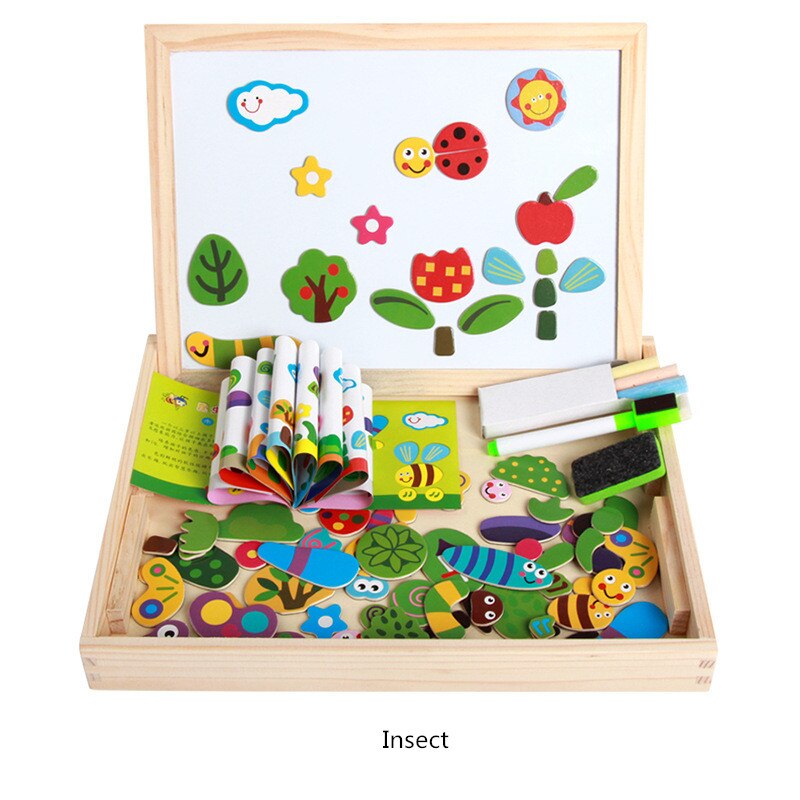 15 Style Wooden Magnetic Puzzle Double-Sided Drawing Board Farm/Animals/Vehicle/Circus Puzzle Toys for Children With Box: C