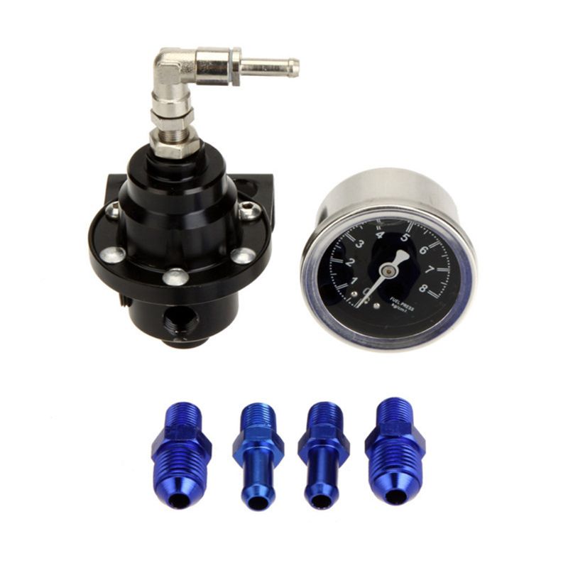 Universal Adjustable Aluminum Fuel Pressure Regulator With Gauge Kit: Black